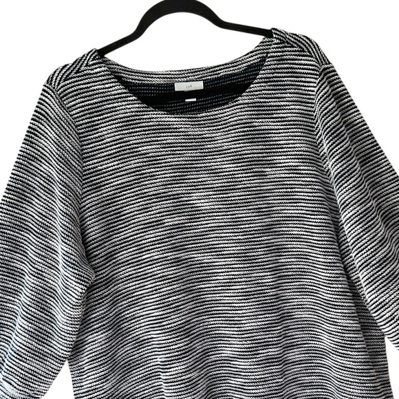 J JILL | NWOT NAVY BLUE & WHITE STRIPE COTTON TERRY TEXTURED TOP PUFF SLEEVES XL - Picture 2 of 9